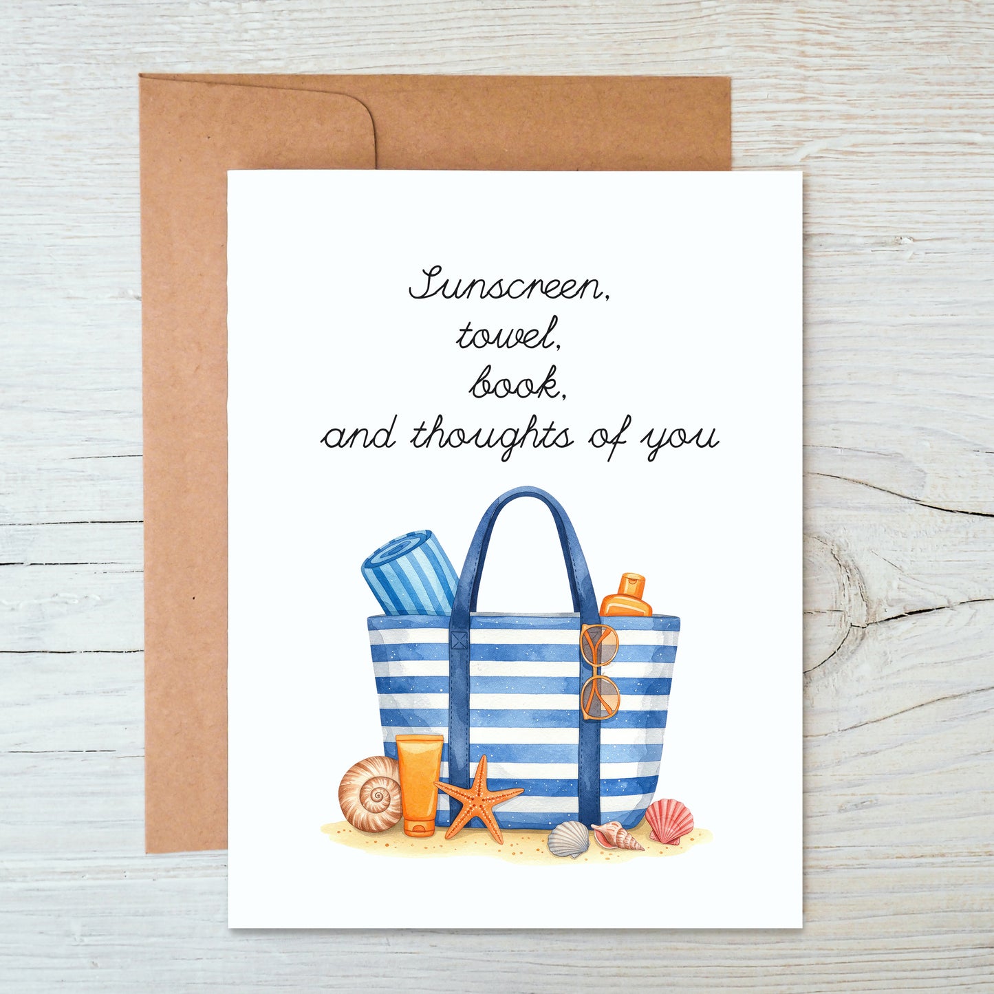 Card "Sunscreen, towel..."