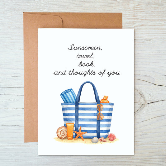 Card "Sunscreen, towel..."